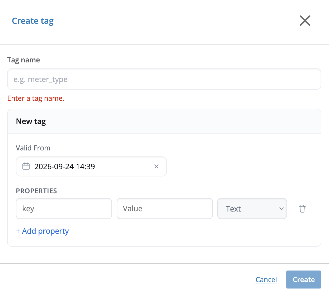 The Create tag dialog