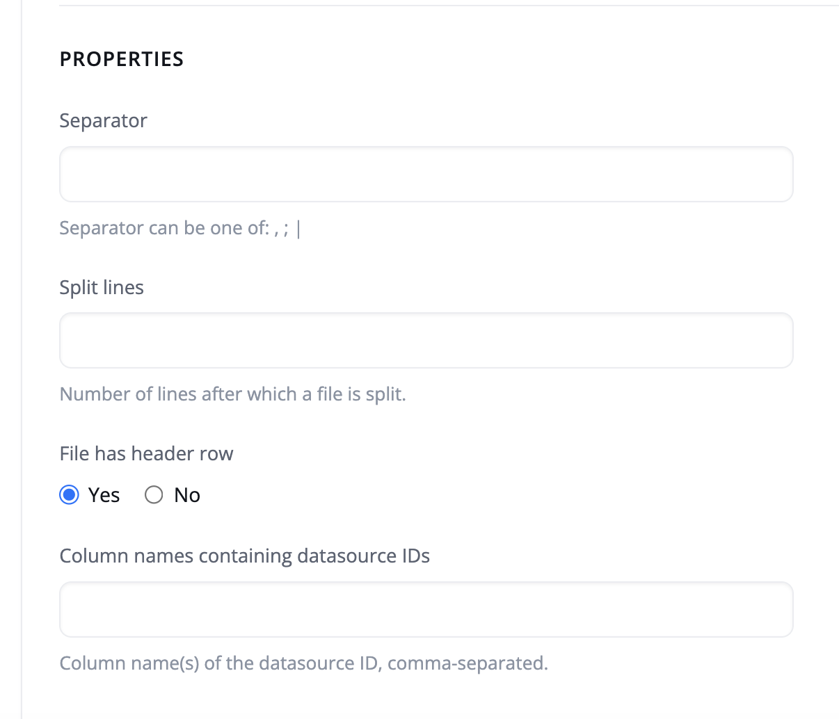 CSV market adapter properties
